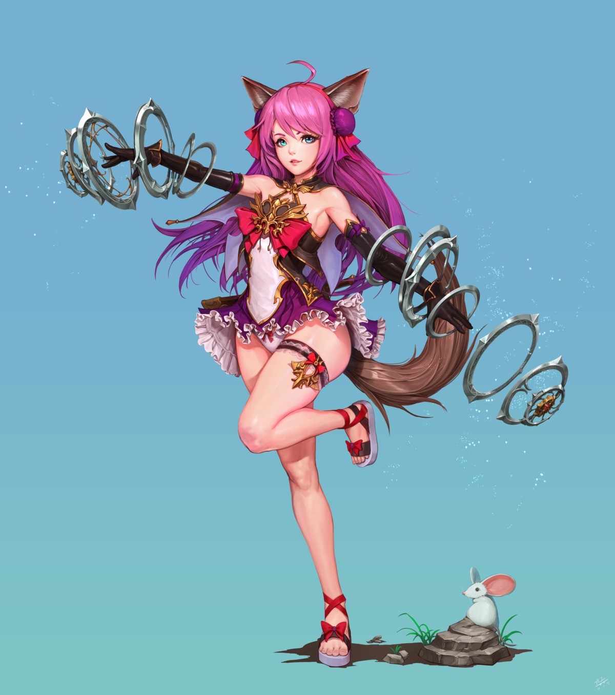 animal_ears daejun_park garter pantsu tail weapon