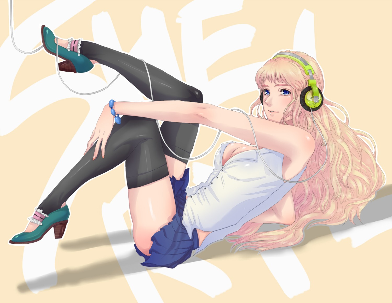 cleavage headphones macross macross_frontier ramuta sheryl_nome thighhighs