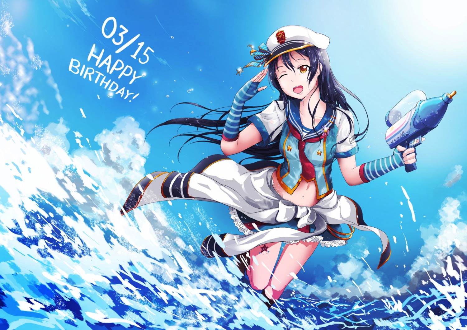 gun hiroki_ree love_live! sonoda_umi tattoo wet wet_clothes