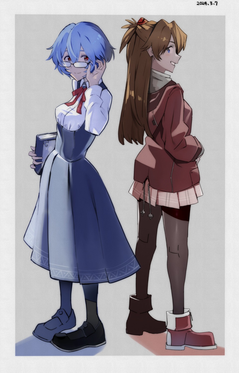 ayanami_rei megane neon_genesis_evangelion pantyhose seifuku souryuu_asuka_langley yagisawa_teru