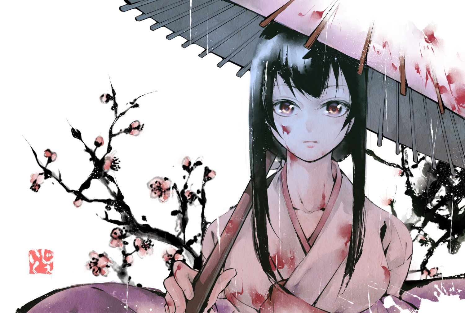 blood jake kimono rurouni_kenshin umbrella yukishiro_tomoe