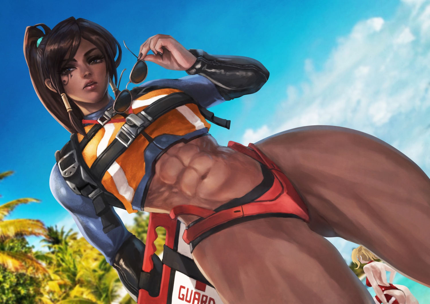 ass megane mercy_(overwatch) monori_rogue overwatch pharah swimsuits tattoo