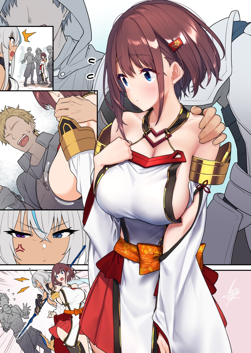 baffu breast_hold cleavage hitoyo_(baffu) no_bra weapon yuna_(baffu)