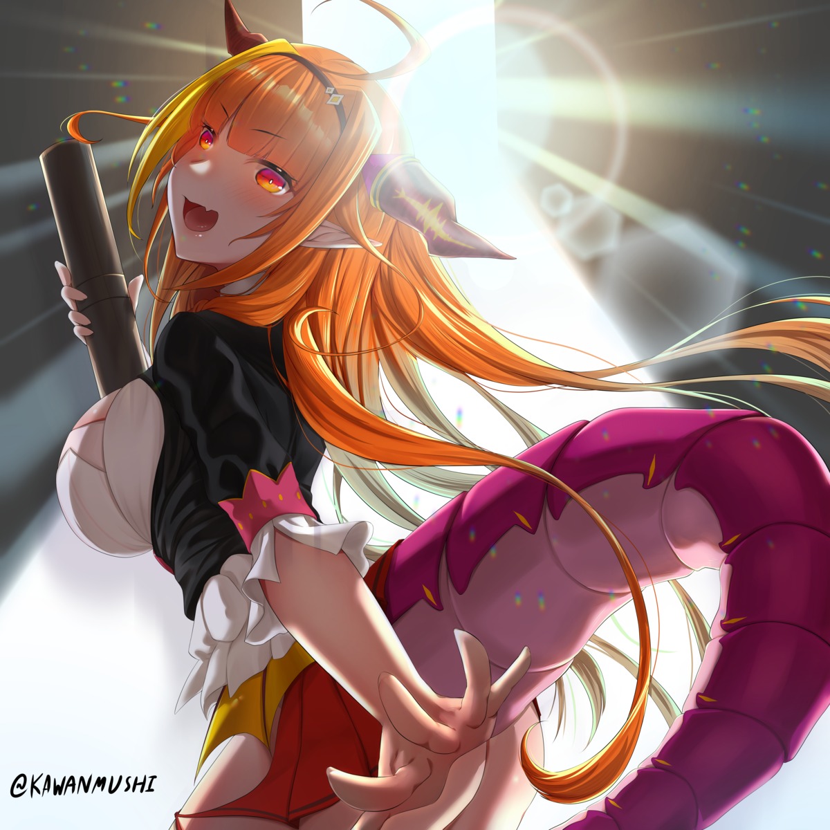 ass hololive horns kawanmushi kiryuu_coco nopan pointy_ears skirt_lift tail