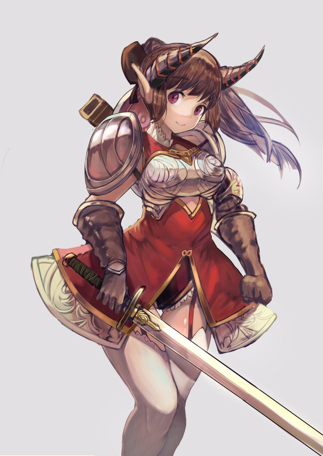 armor horns lard pointy_ears stockings sword thighhighs