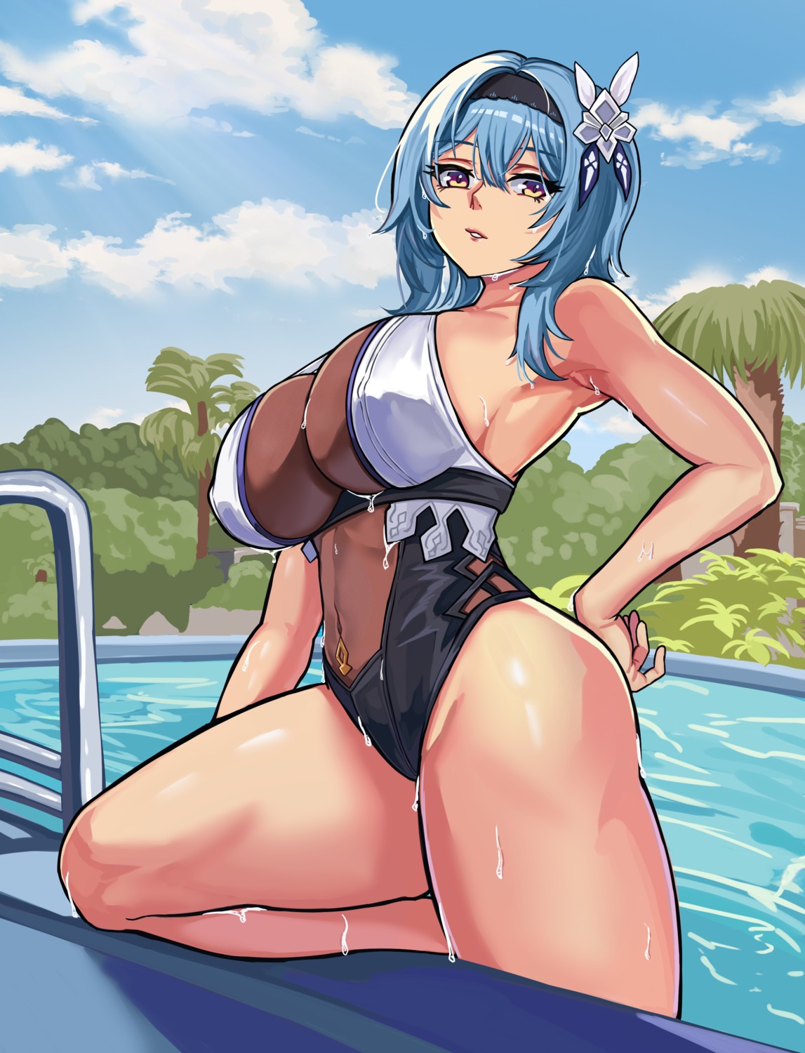 eula genshin_impact loooyd see_through swimsuits wet