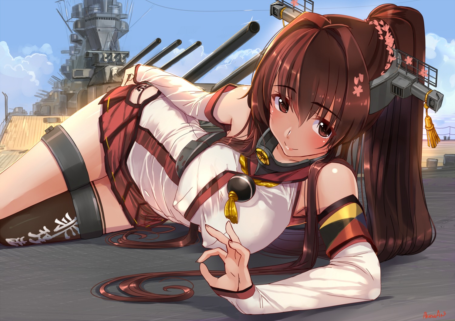 akasa_ai erect_nipples kantai_collection thighhighs yamato_(kancolle)