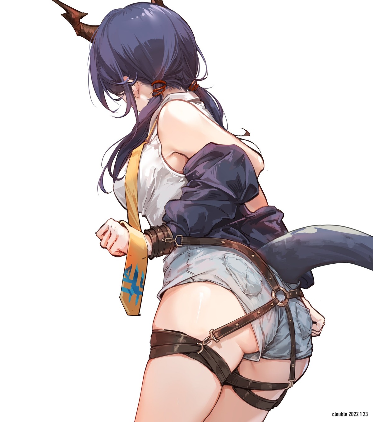 arknights ass ch'en_(arknights) clouble garter horns tail