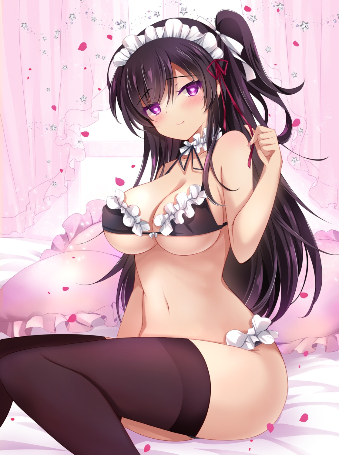 bra cleavage ichiyou_moka maid pantsu thighhighs underboob