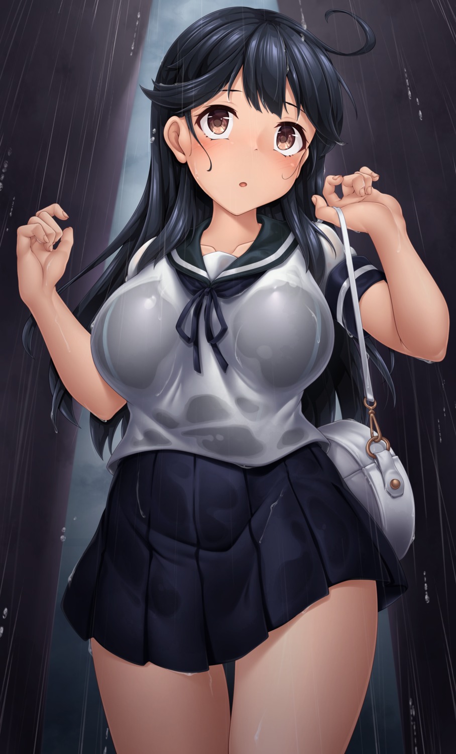 kantai_collection see_through seifuku swimsuits ushio_(kancolle) utahane_w wet_clothes