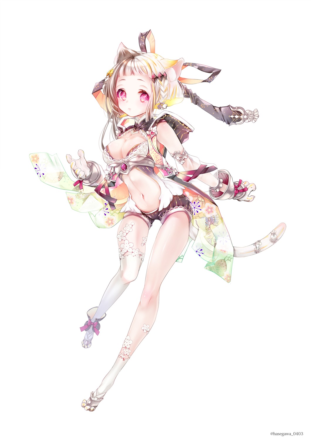 animal_ears armor bra hane_segawa nekomimi tail thighhighs