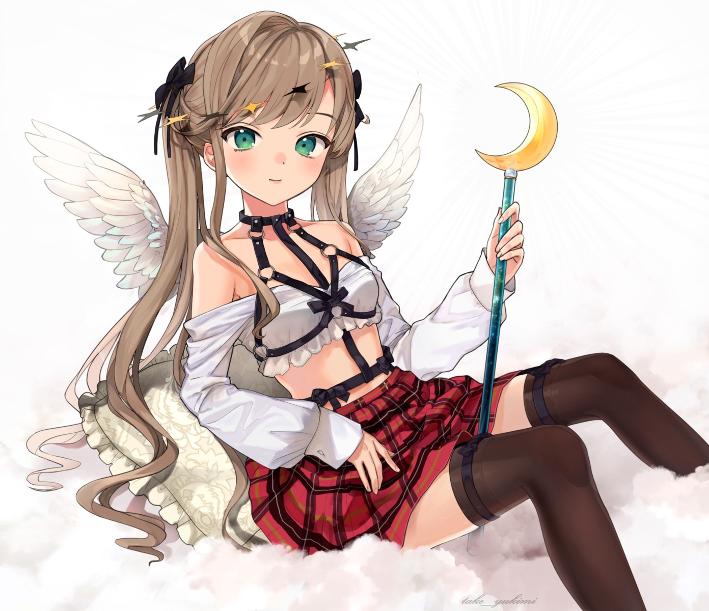 skirt_lift tate_yukimi thighhighs weapon wings