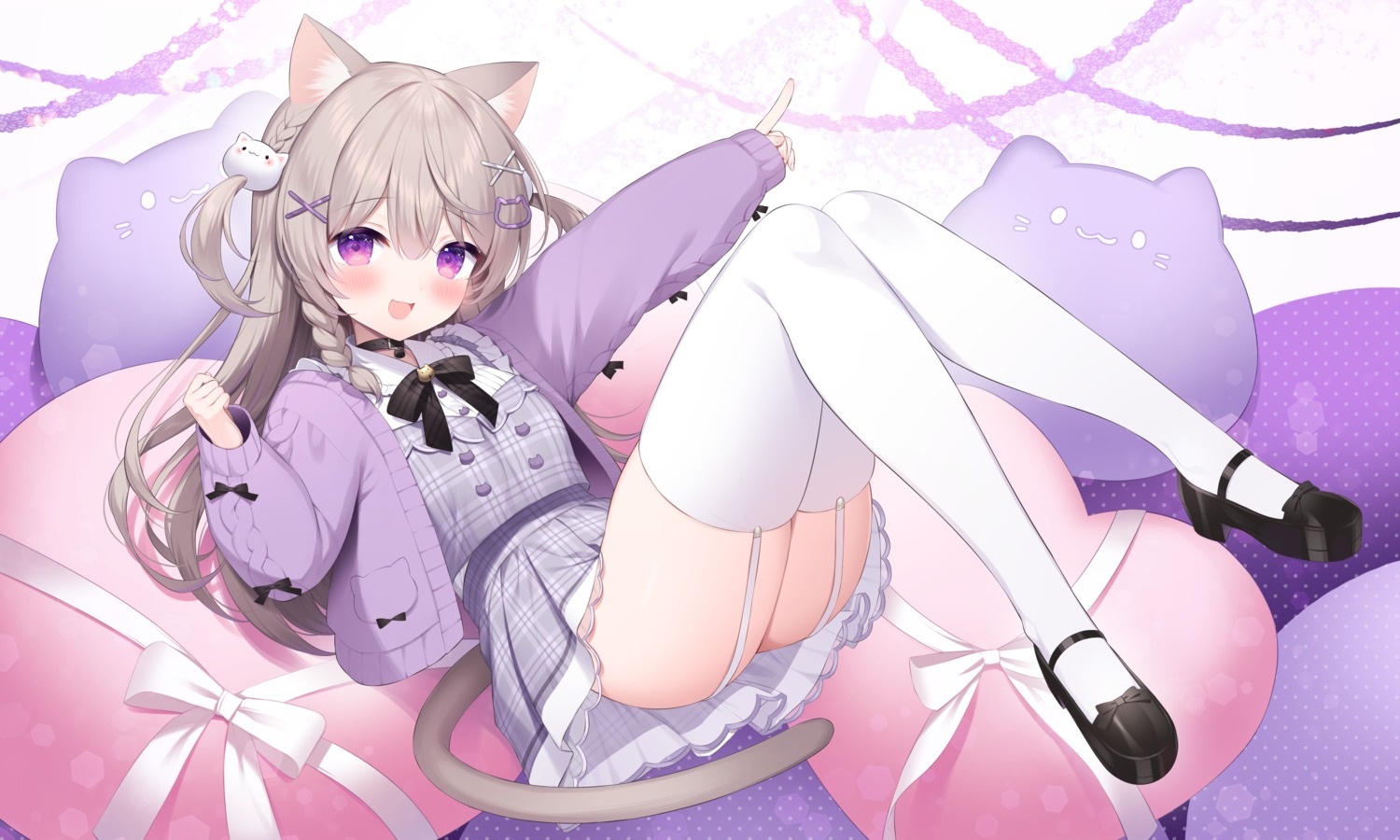 animal_ears hisagi_(puchimaple) indie_virtual_youtuber minaneko_mai nekomimi skirt_lift stockings sweater tail thighhighs