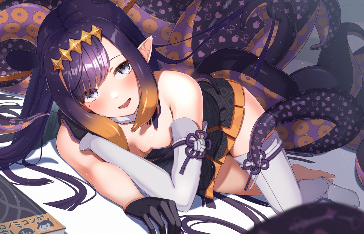 angel appo_(36786257) dress hololive hololive_english ninomae_ina'nis pointy_ears tentacles thighhighs