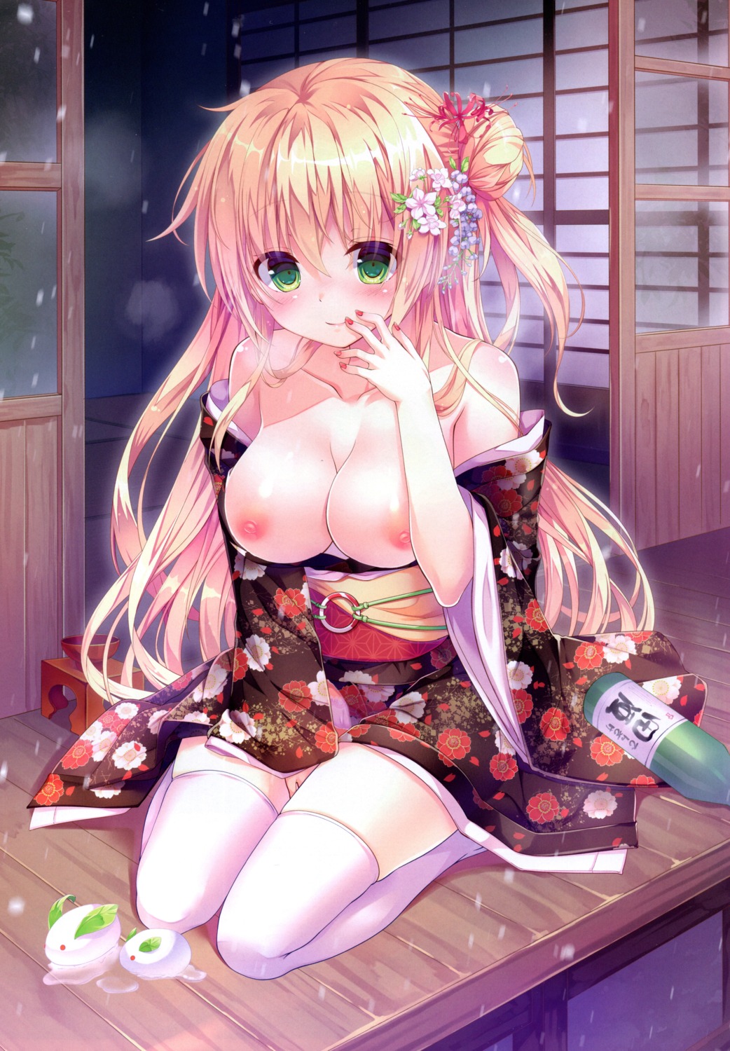 kimono kinokomushi nipples no_bra