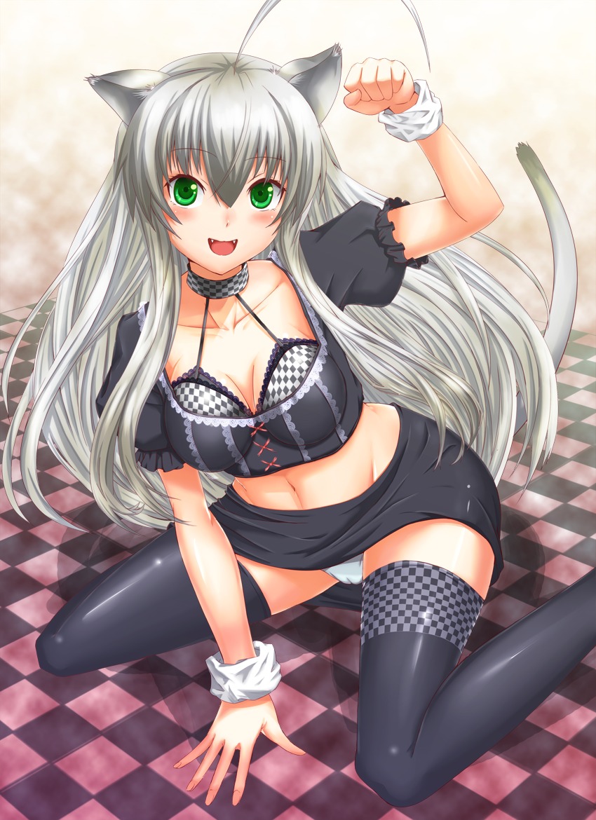 animal_ears bra bug cameltoe cleavage haiyore!_nyaruko-san nekomimi nyaruko pantsu tail thighhighs