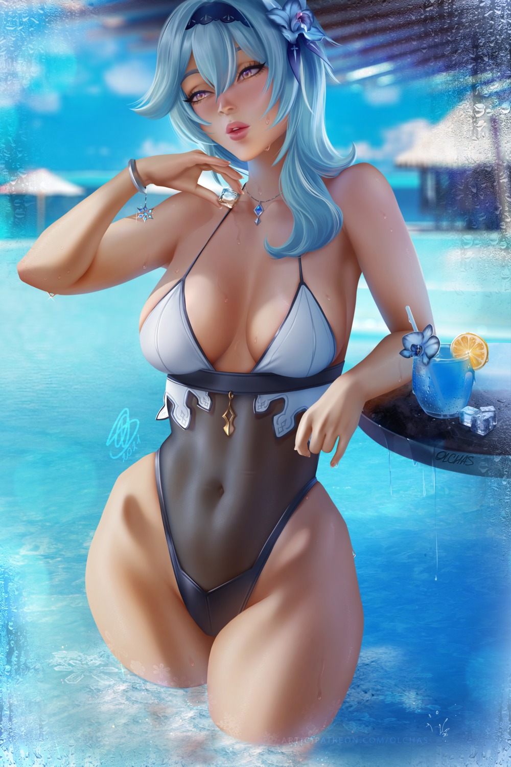 eula genshin_impact olchas see_through swimsuits wet
