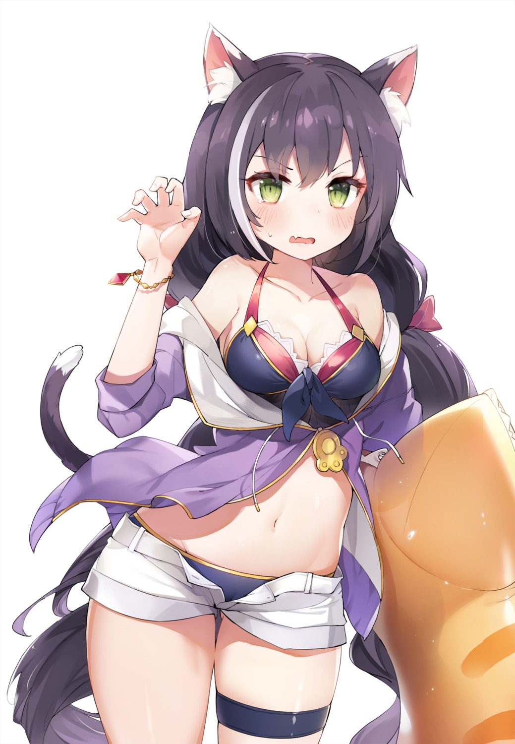 animal_ears bikini bra cleavage garter jehyun karyl_(princess_connect) nekomimi open_shirt pantsu princess_connect princess_connect!_re:dive swimsuits tail