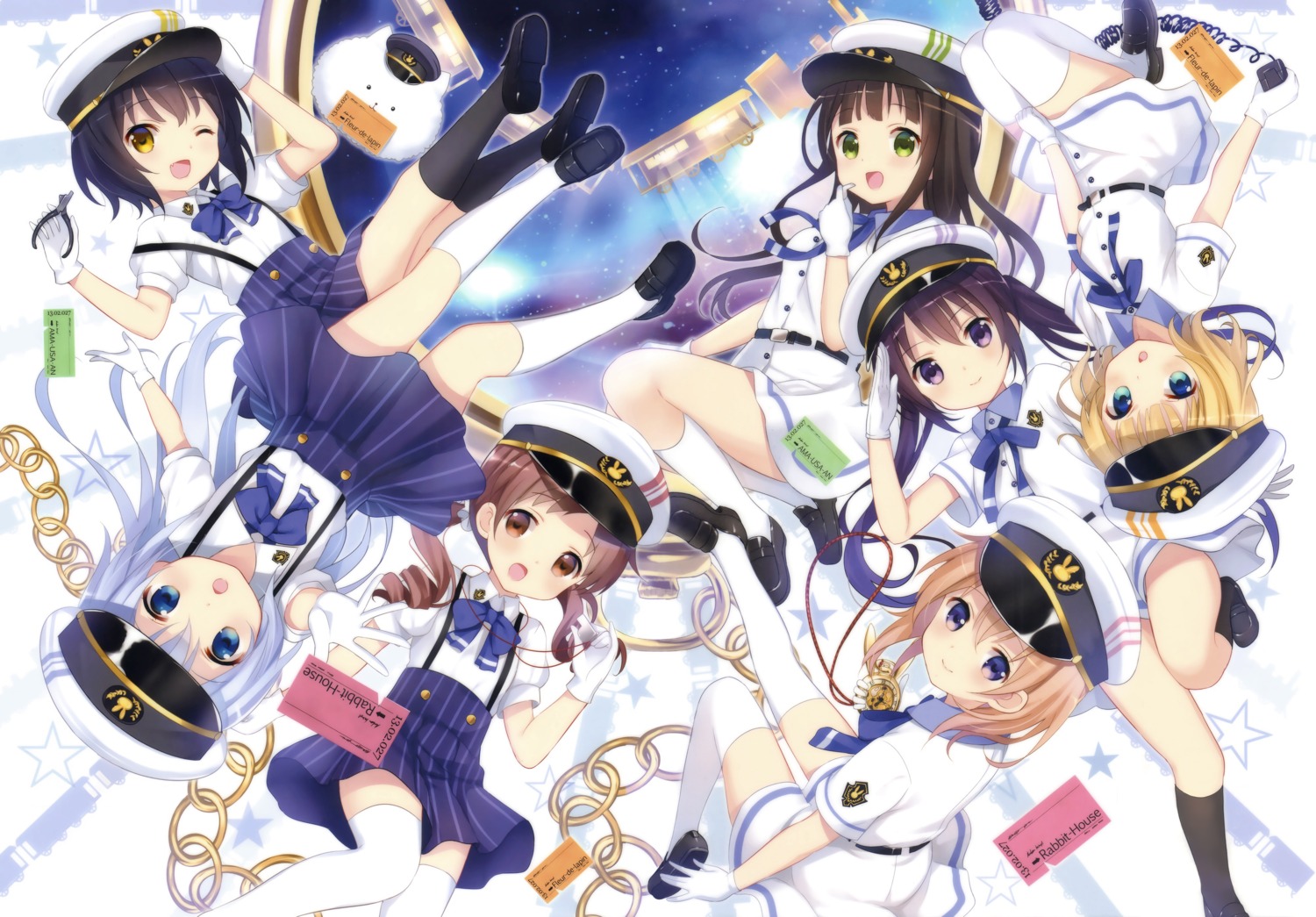 gochuumon_wa_usagi_desu_ka? hoto_cocoa jouga_maya kafuu_chino kirima_sharo koi natsu_megumi stockings tedeza_rize thighhighs tippy_(gochuumon_wa_usagi_desu_ka?) ujimatsu_chiya