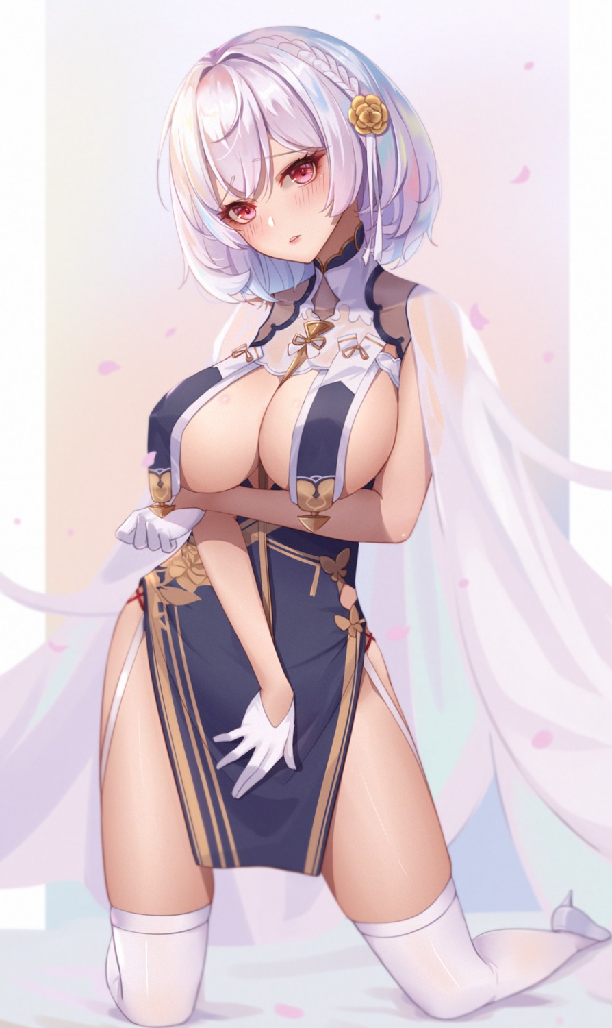 asian_clothes azur_lane breast_hold no_bra see_through sirius_(azur_lane) stockings thighhighs wei_xiao