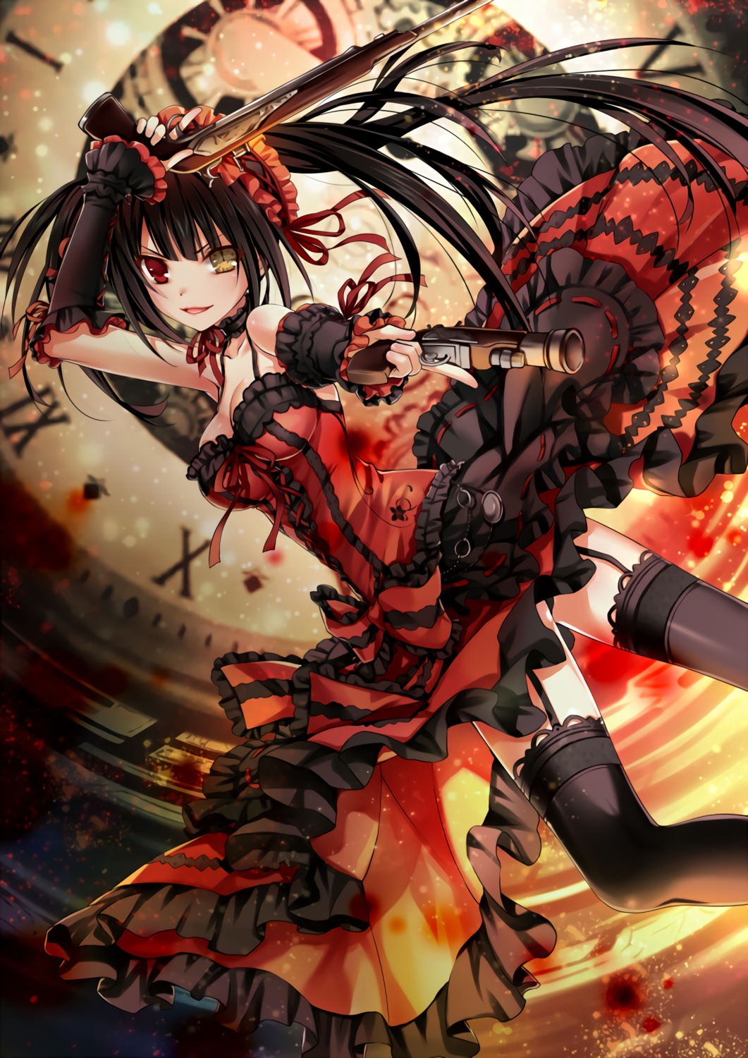 cleavage date_a_live date_a_live_ii dress gothic_lolita gun heterochromia lolita_fashion pantsu stockings thighhighs tokisaki_kurumi weapon