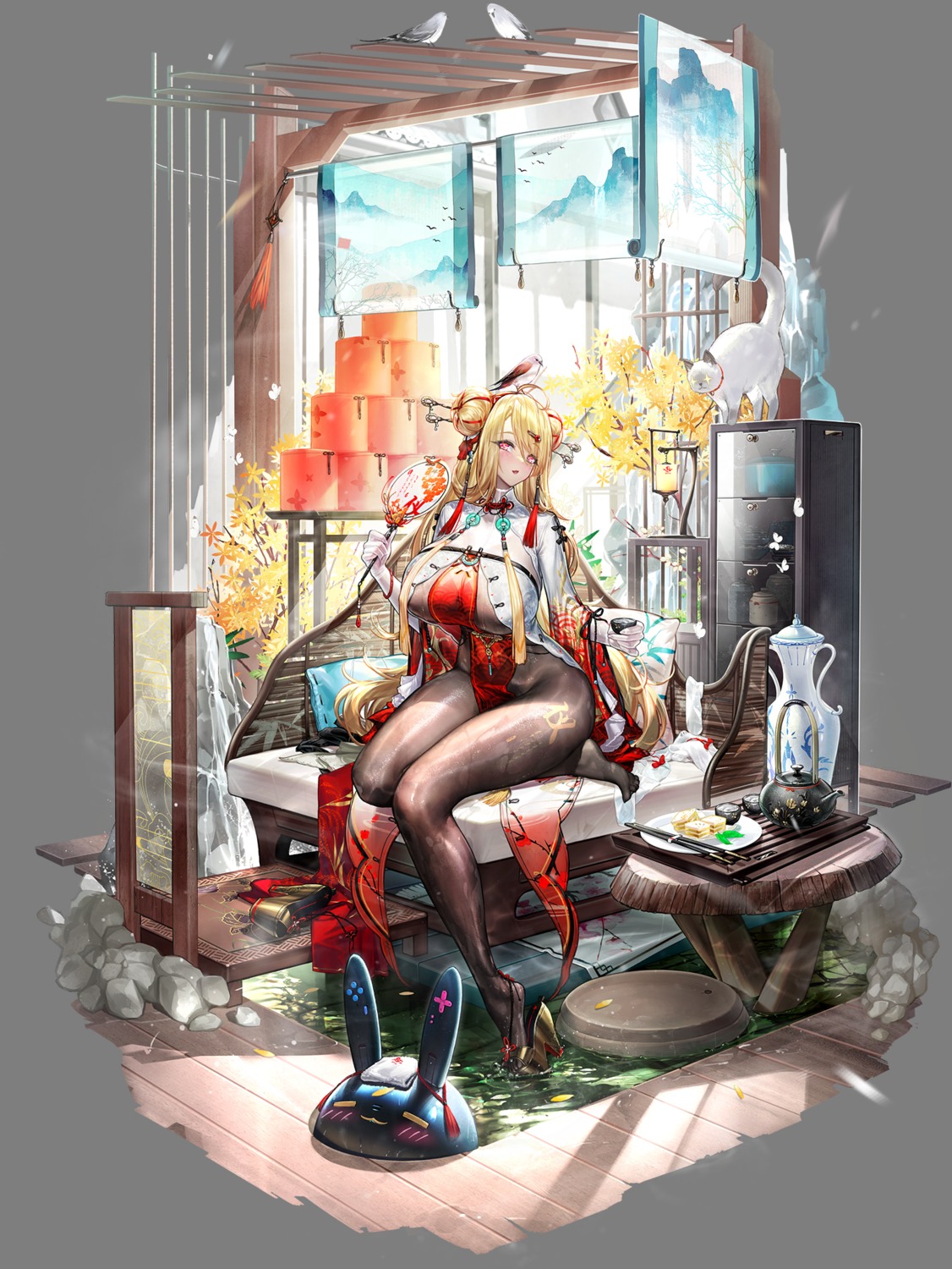 asian_clothes bodysuit cross_core dk_senie heels joyeuse_(cross_core) neko nopan transparent_png wet wet_clothes