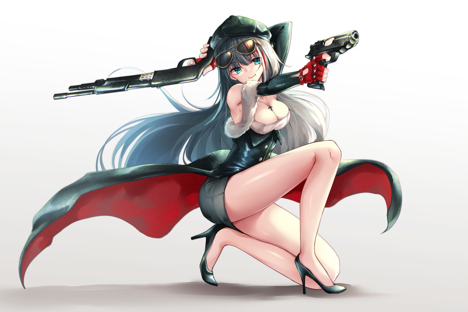 azur_lane cleavage deutschland_(azur_lane) gun heels megane osisio