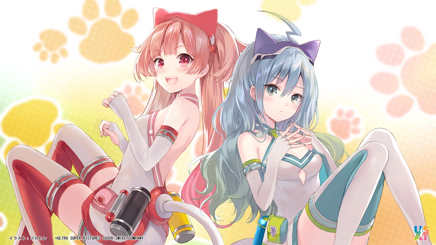 animal_ears cleavage fukahire_sanba nekomimi no_bra sumako supika tail thighhighs ultra_super_anime_time wallpaper