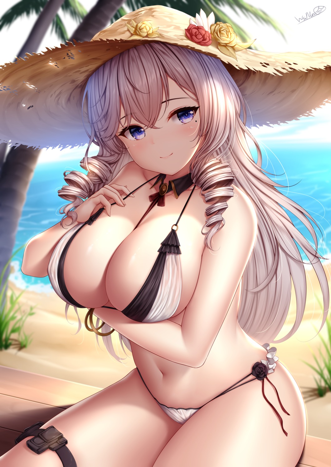 algerie_(azur_lane) azur_lane bikini breast_hold garter swimsuits wsman