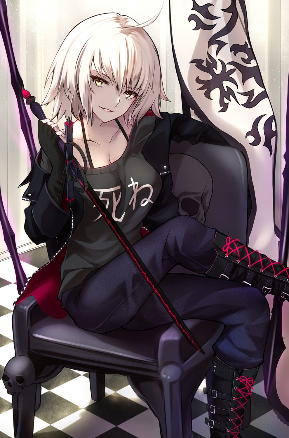 cleavage fate/grand_order jeanne_d'arc jeanne_d'arc_(alter)_(fate) shiguru sweater sword