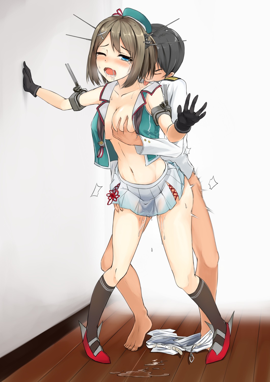 admiral_(kancolle) breast_grab breasts kantai_collection maya_(kancolle) no_bra open_shirt pussy_juice ray_neko-san sex