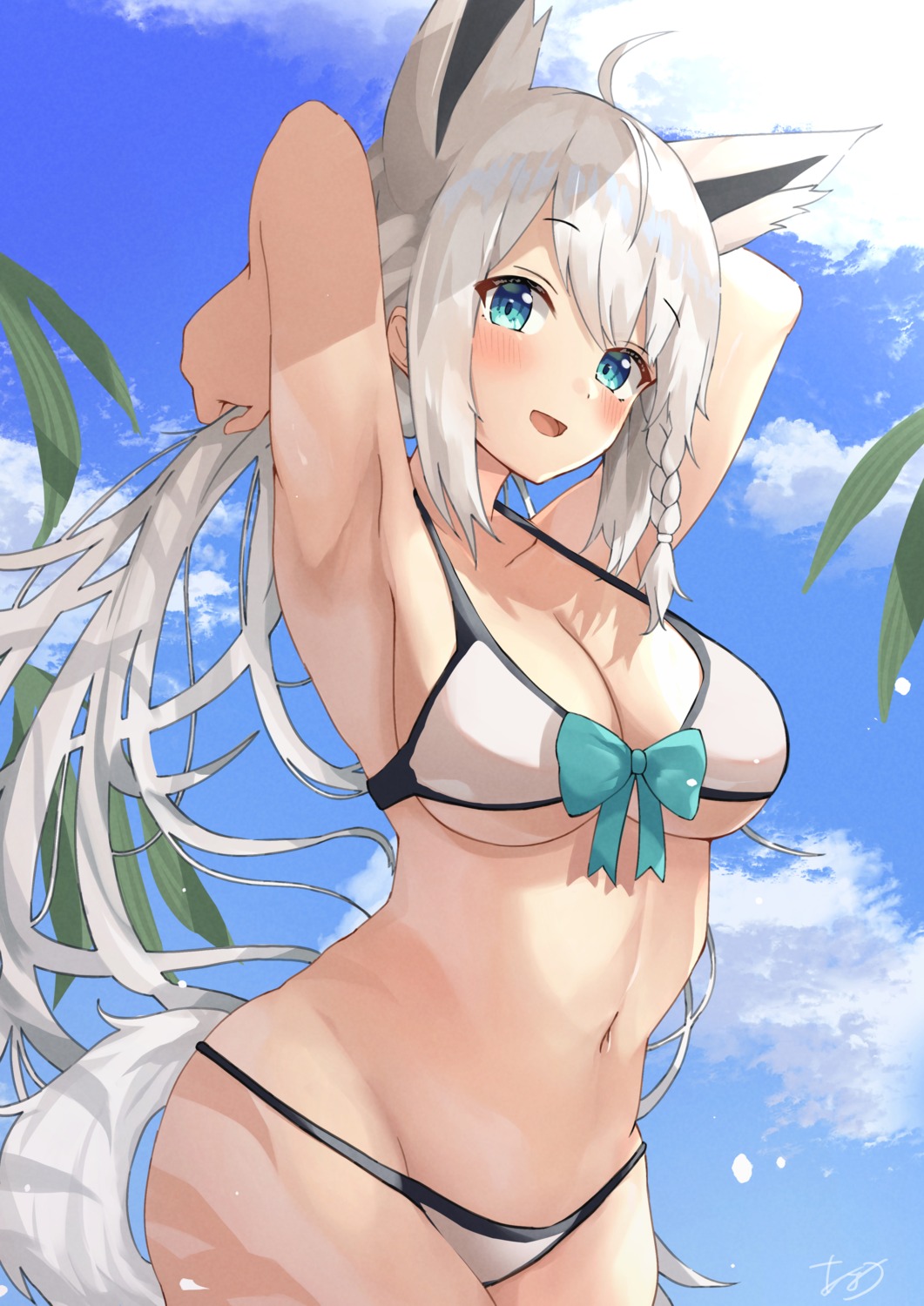 amayo animal_ears bikini hololive hololive_gamers kitsune shirakami_fubuki swimsuits tail