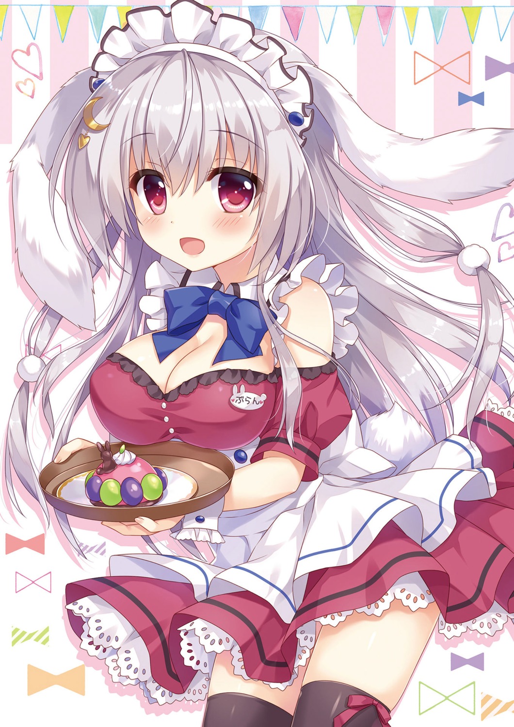 ameto_yuki animal_ears blanc_(ameto_yuki) bunny_ears cleavage maid tail thighhighs waitress