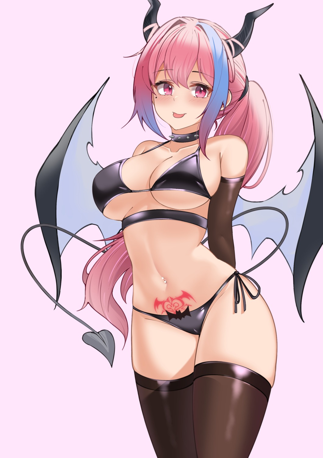 bikini cameltoe devil horns parfait_desu swimsuits tail tattoo thighhighs wings