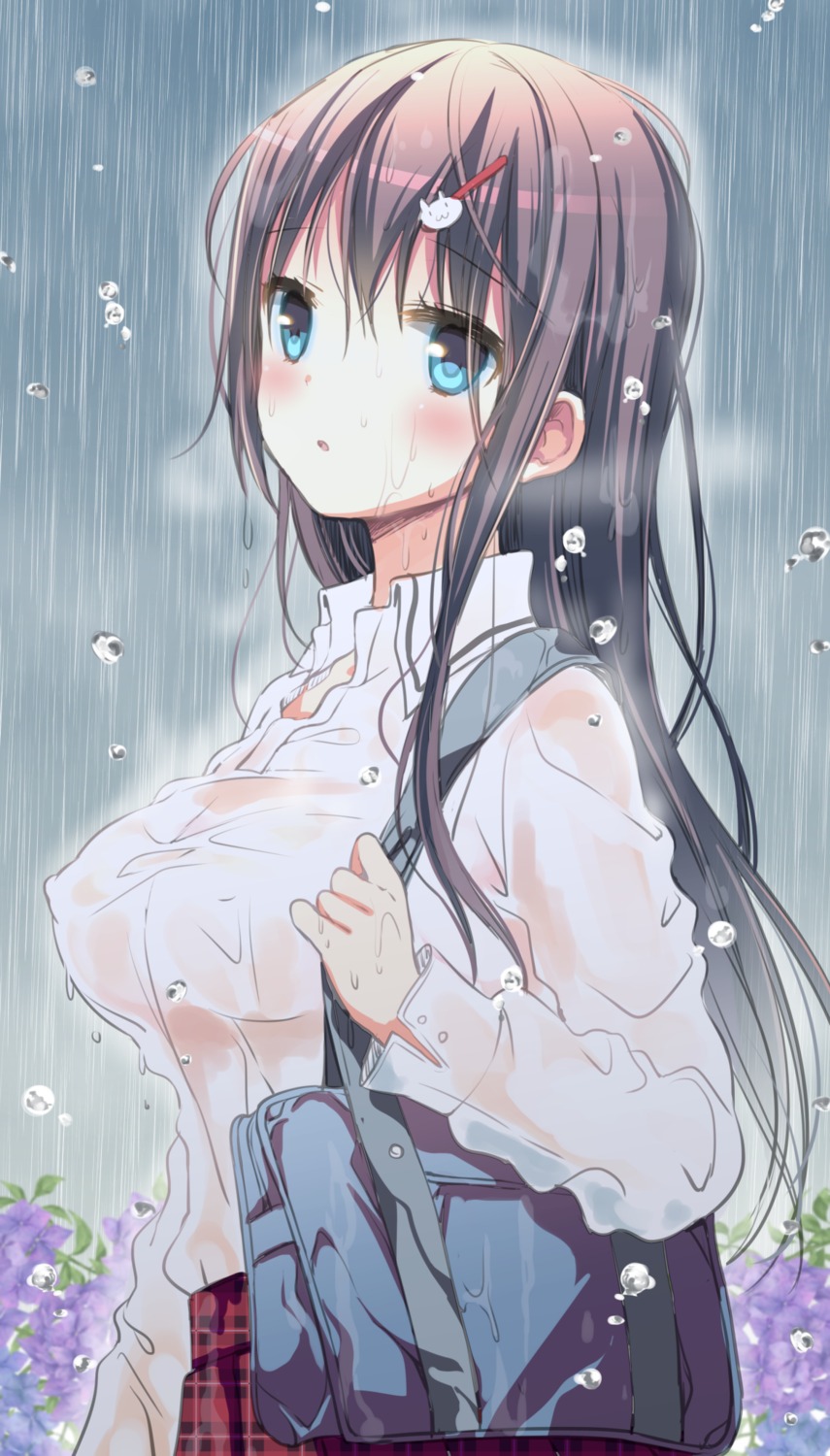 erect_nipples mitsuki_(mangaka) no_bra see_through seifuku wet wet_clothes