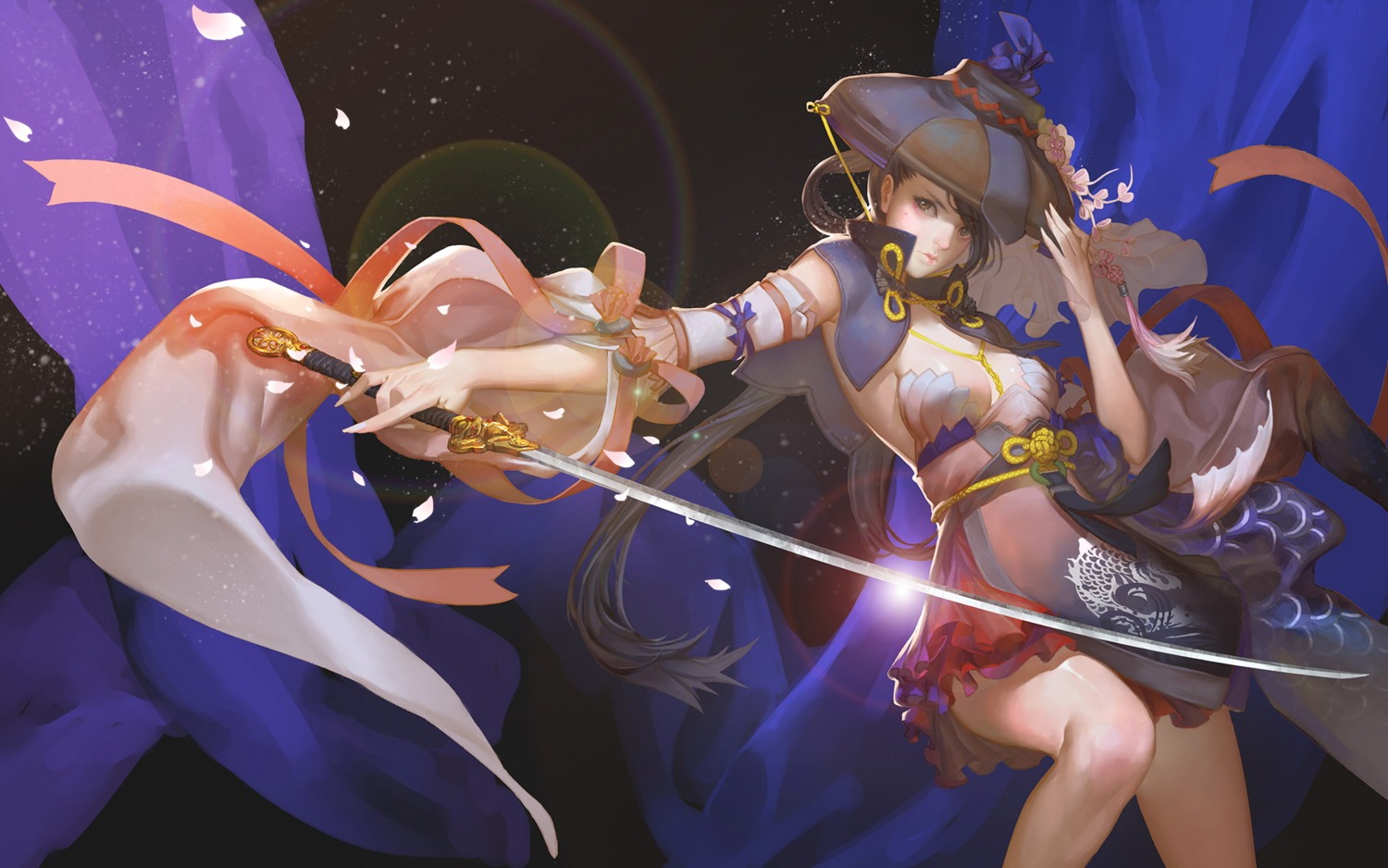 asian_clothes eddy_huang_zheng no_bra sword wallpaper