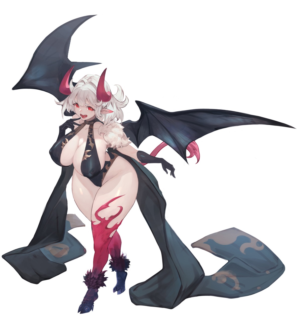cleavage erect_nipples horns leotard moco_(moco_28) monster_girl no_bra pointy_ears tail thighhighs wings