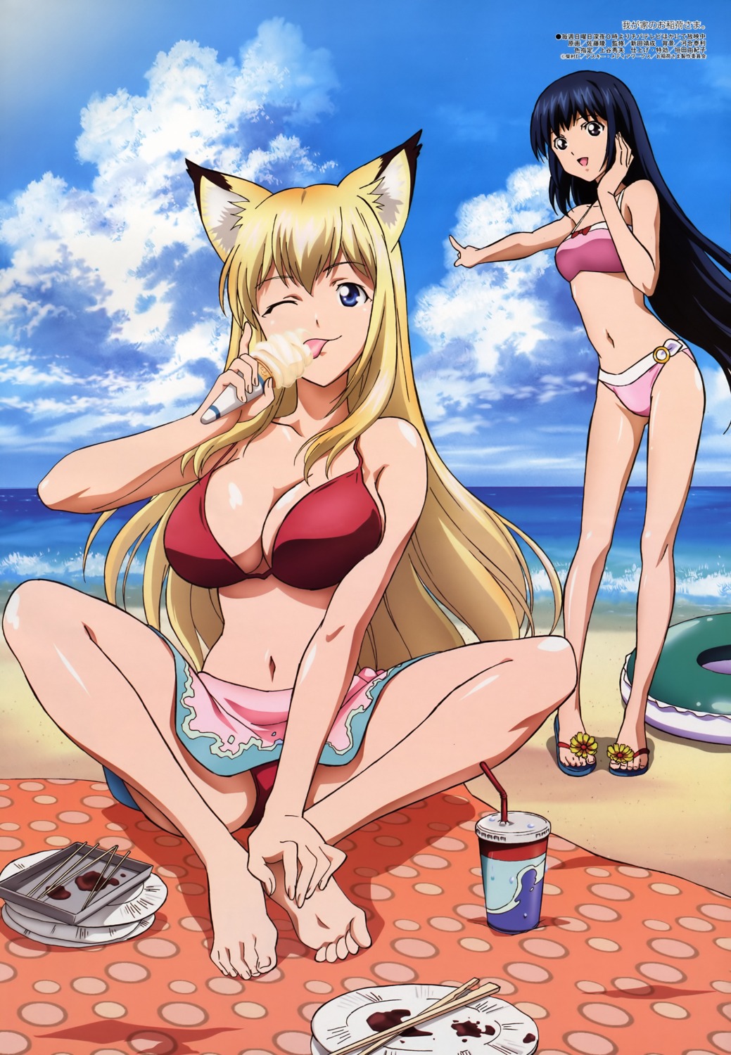 animal_ears bikini cleavage feet kitsune kou satou_taka swimsuits tenko_kuugen wagaya_no_oinari-sama