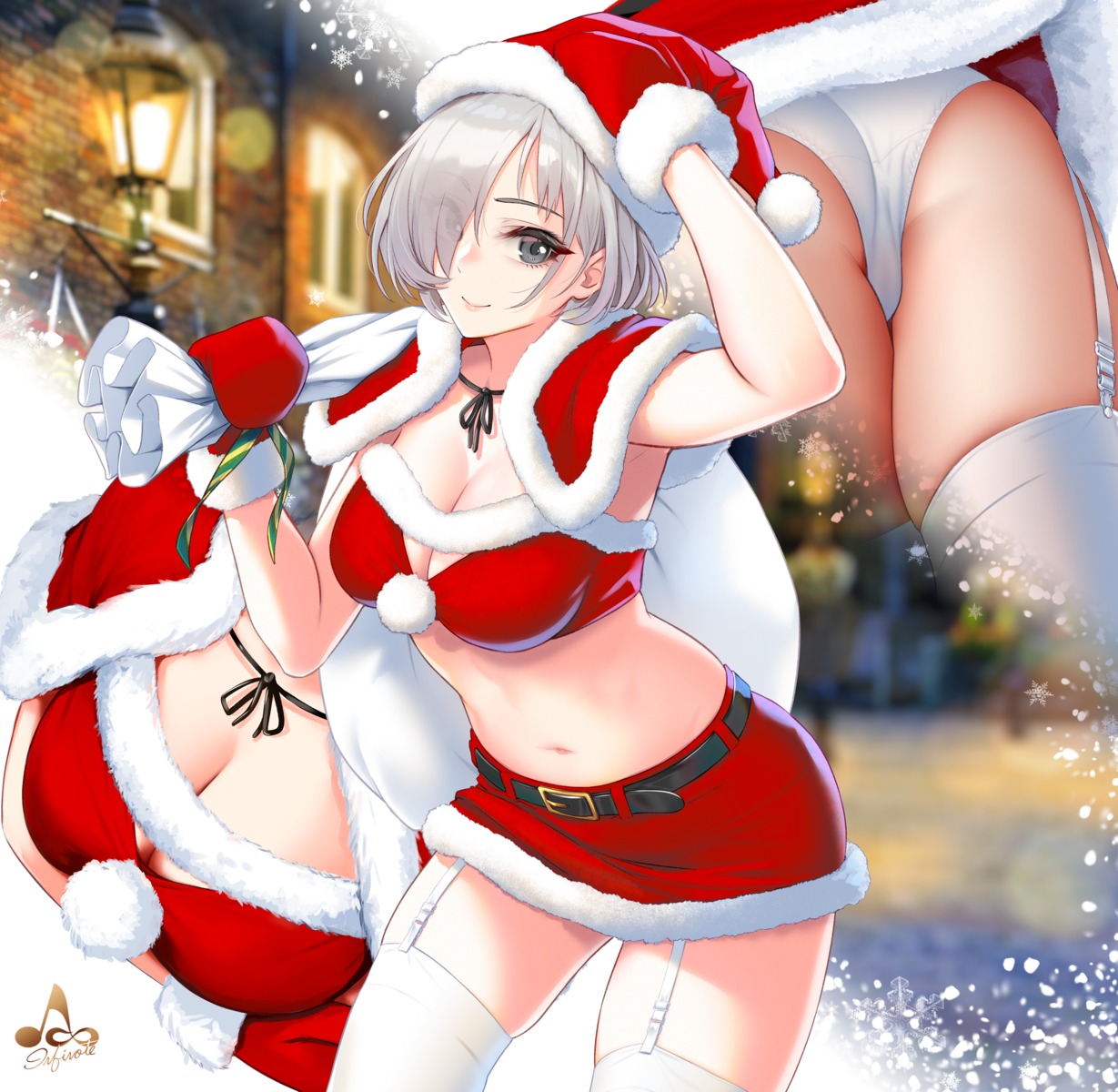 ass bra christmas infinote pantsu sashou_mihiro skirt_lift stockings thighhighs