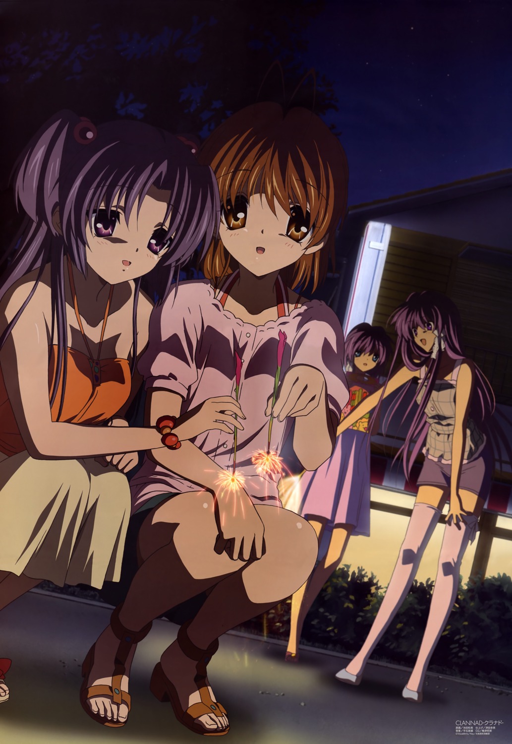 clannad fujibayashi_kyou fujibayashi_ryou furukawa_nagisa ichinose_kotomi ikeda_kazumi thighhighs