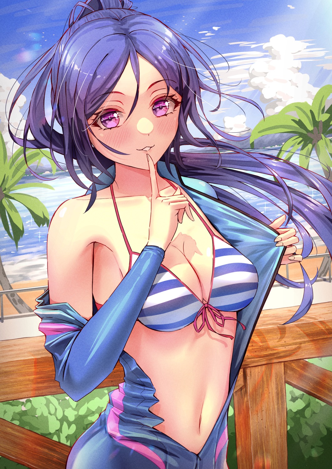 bikini_top bodysuit cleavage love_live!_sunshine!! matsuura_kanan notinversion open_shirt swimsuits undressing