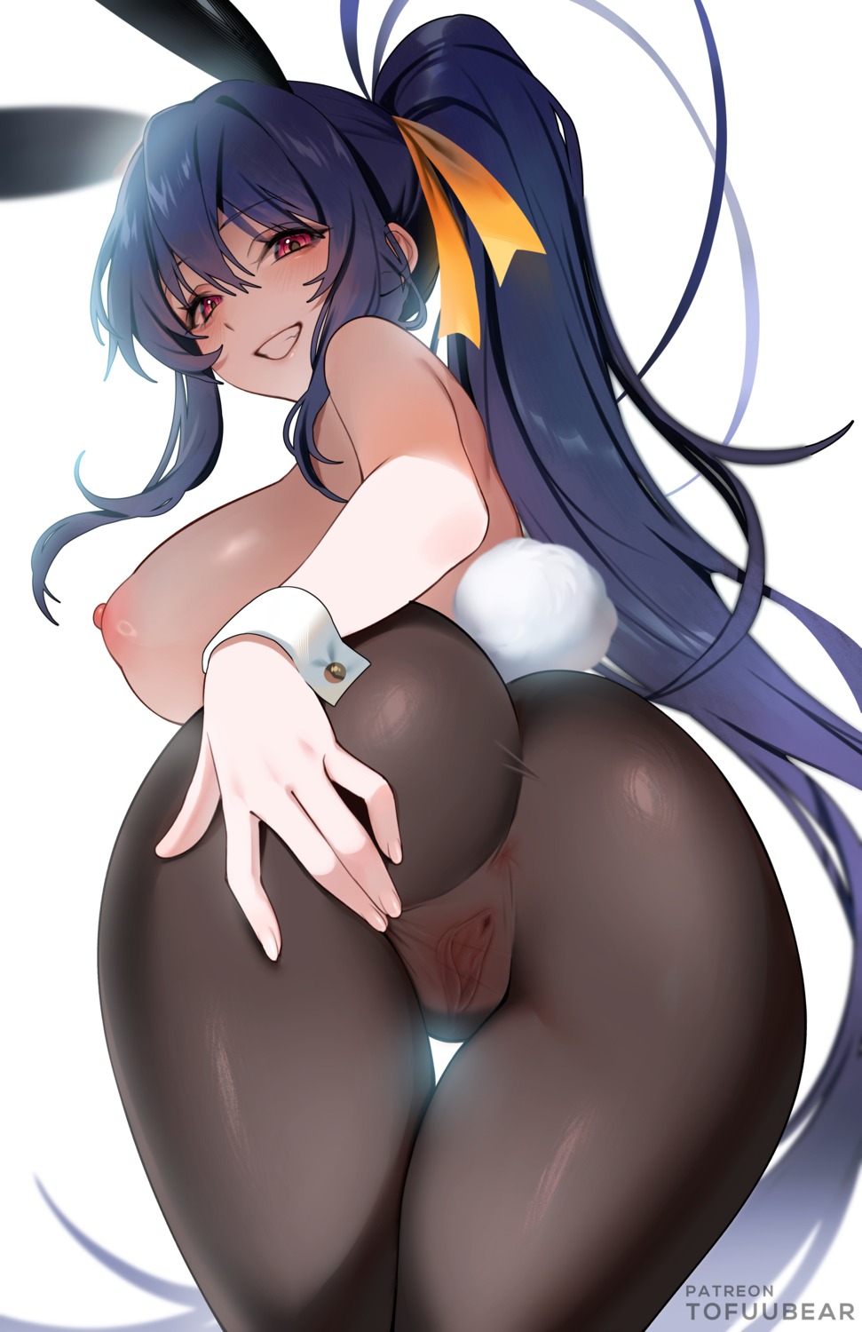 animal_ears anus ass bunny_ears highschool_dxd himejima_akeno nipples nopan pantyhose pussy tail tofuubear topless uncensored