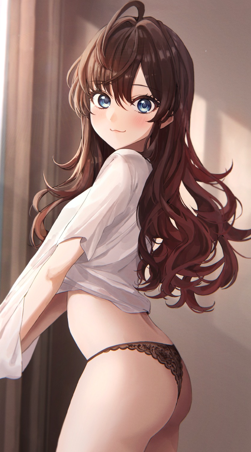 ass ichinose_shiki kudou_eru pantsu shirt_lift the_idolm@ster the_idolm@ster_cinderella_girls thong undressing