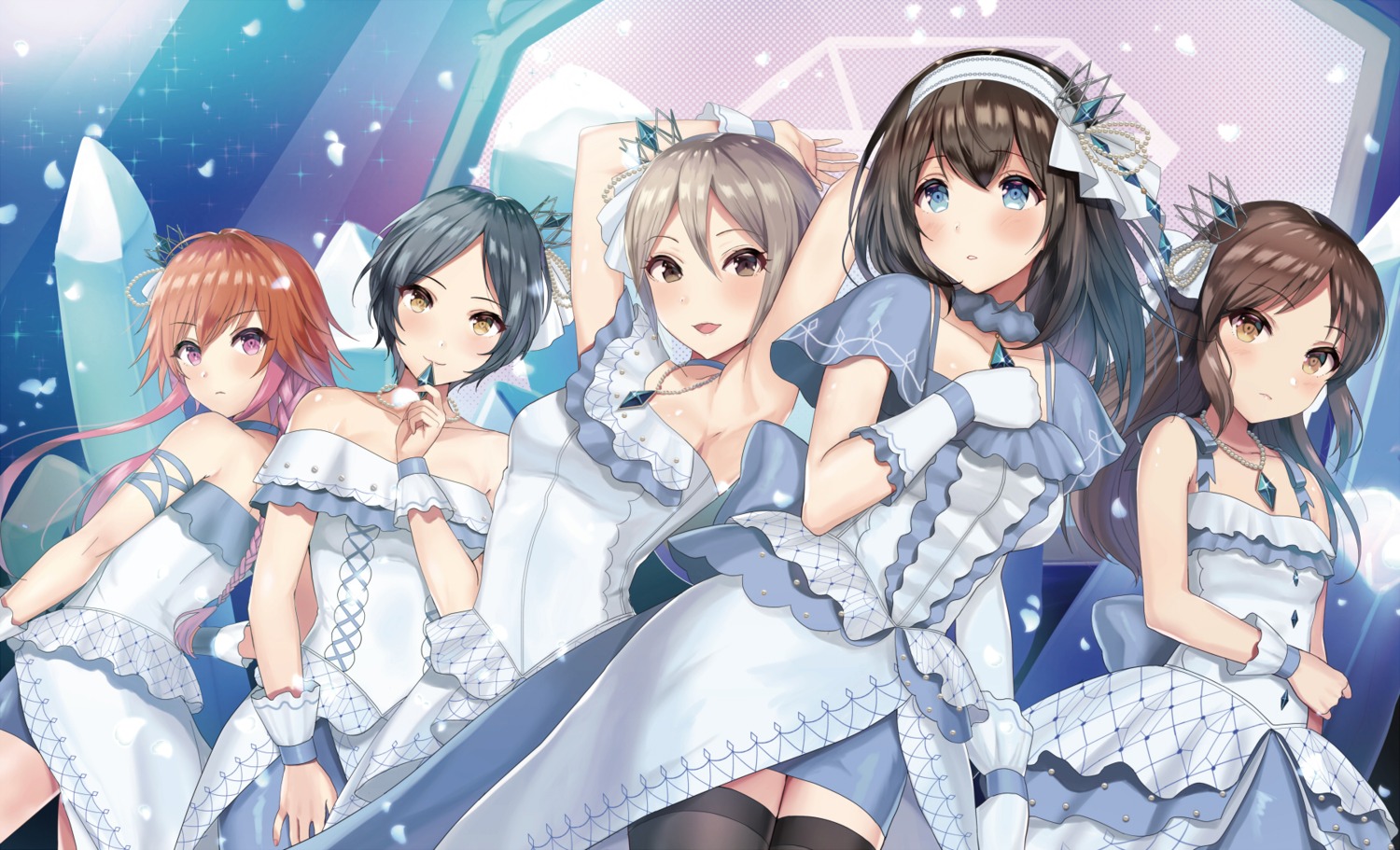 dress hayami_kanade ninomiya_asuka sagisawa_fumika sakamuke shiomi_shuuko tachibana_arisu the_idolm@ster the_idolm@ster_cinderella_girls thighhighs