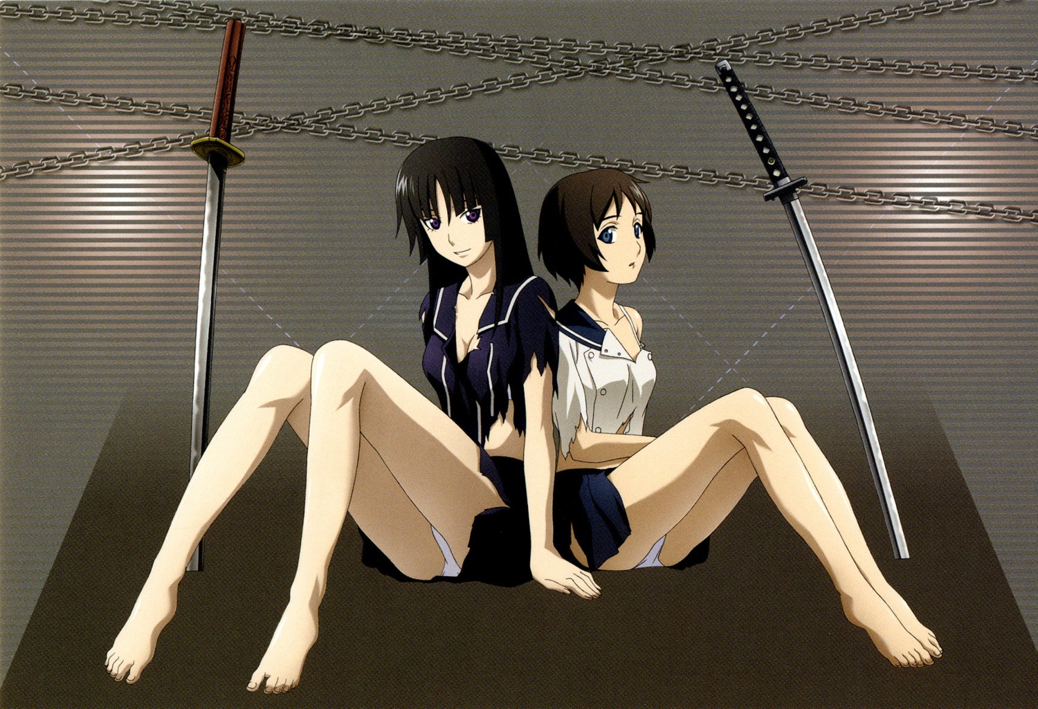 feet ga-rei_zero isayama_yomi pantsu screening seifuku sword torn_clothes tsuchimiya_kagura