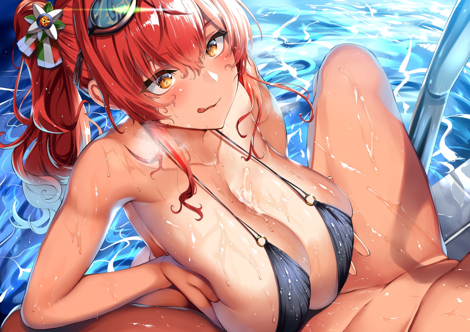 azur_lane belko bikini_top breast_hold censored cum paizuri swimsuits wet zara_(azur_lane)