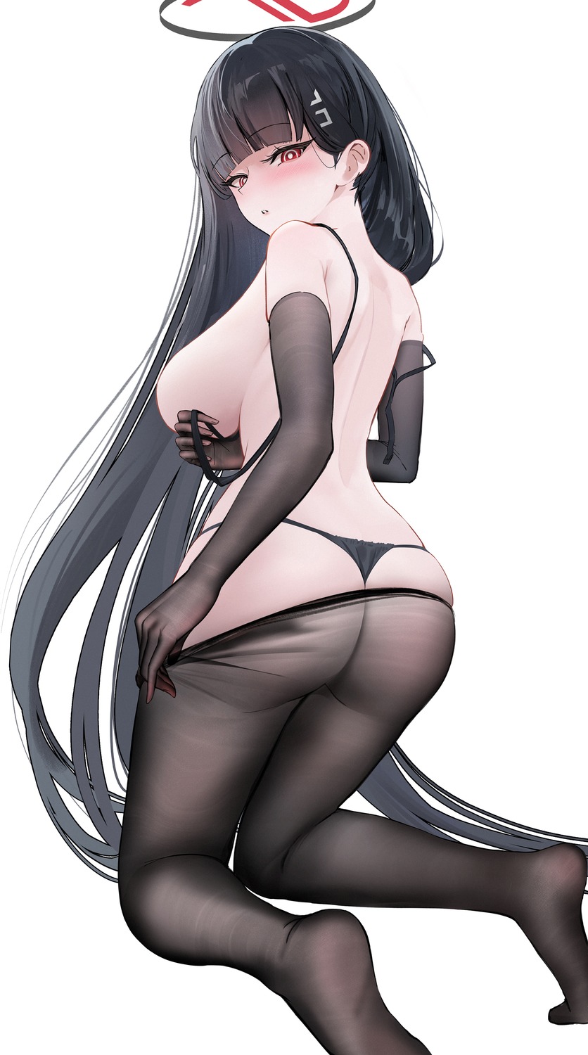 ass blue_archive bra halo malon_(chuan2700) pantsu pantyhose thong tsukatsuki_rio undressing