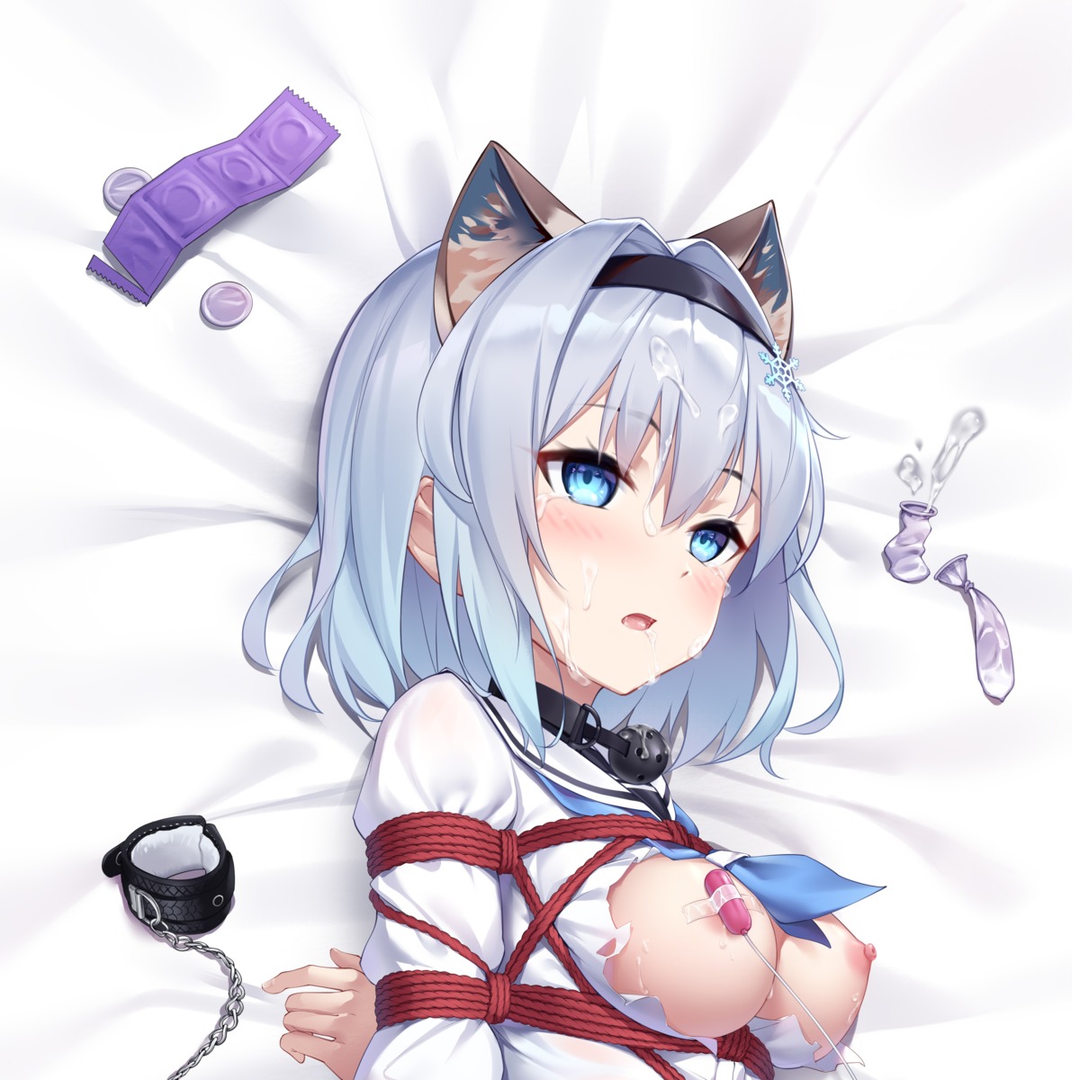 animal_ears bondage breasts cum k.t.cube nipples no_bra ryuuou_no_oshigoto! seifuku sora_ginko torn_clothes vibrator