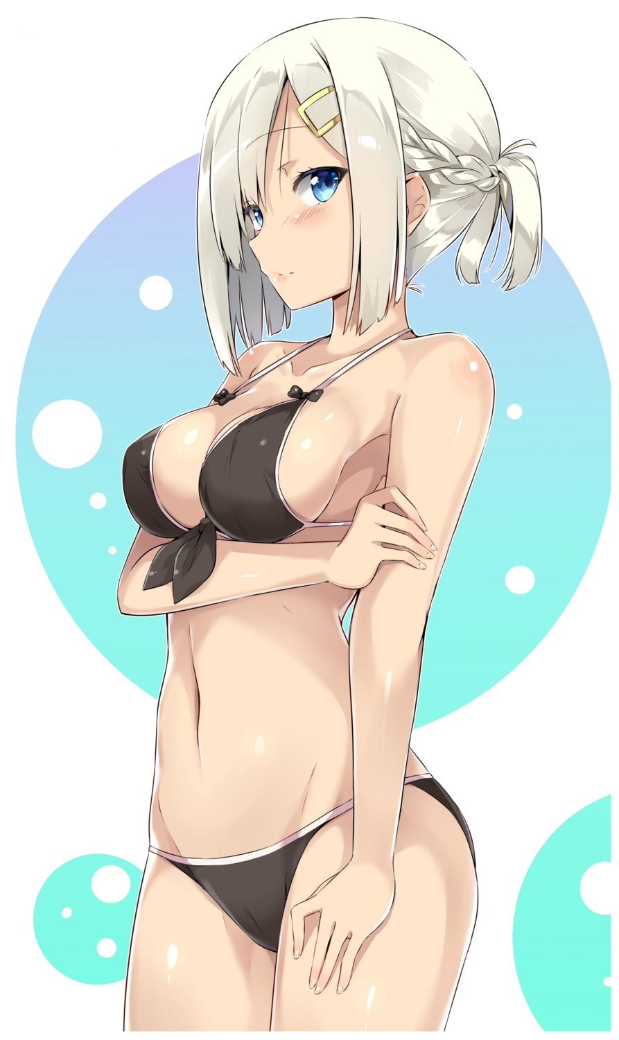 bikini breast_hold cleavage hamakaze_(kancolle) kantai_collection mishin_(mbmnk) swimsuits