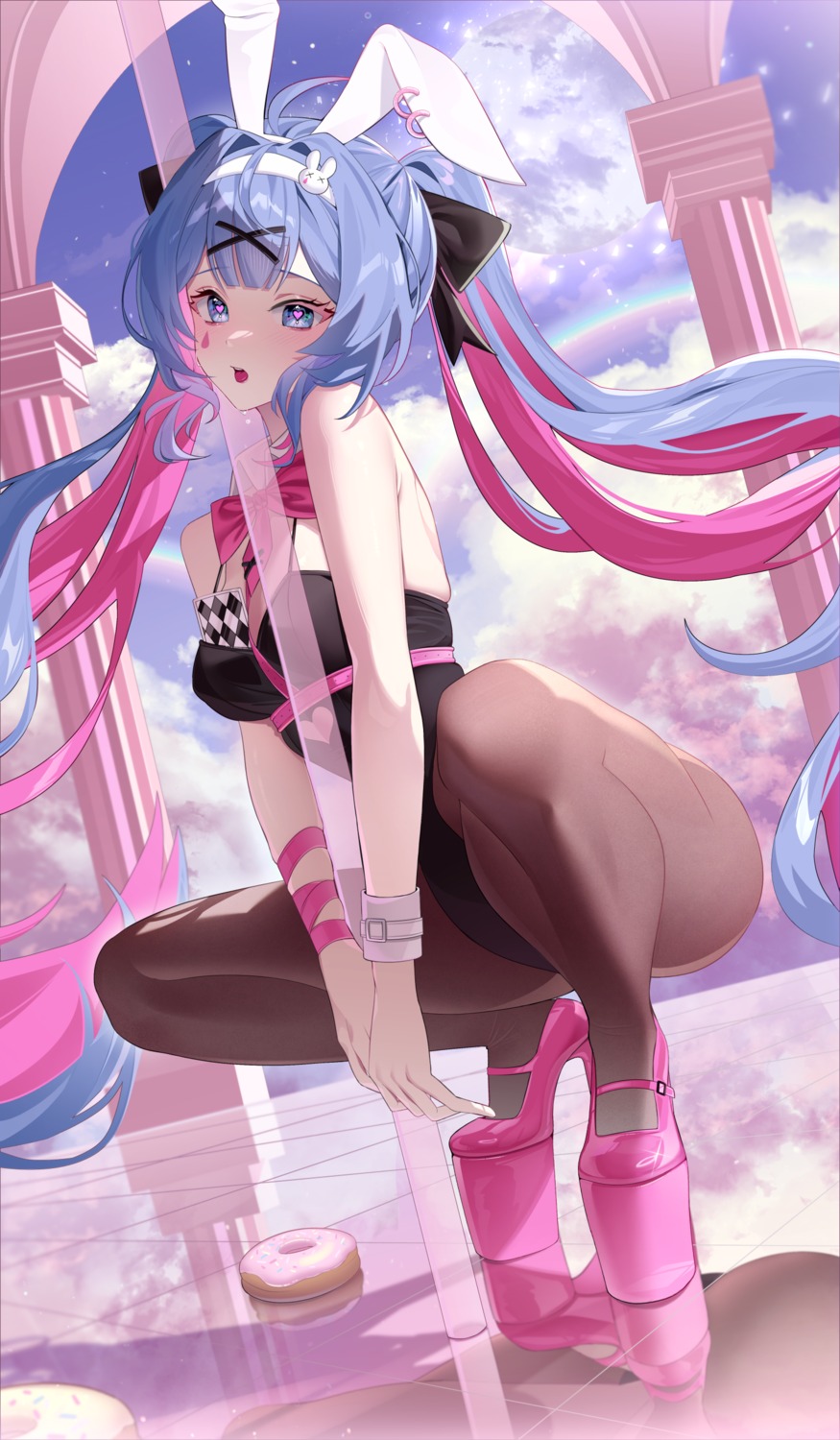 animal_ears aqua74286 bondage bunny_ears bunny_girl hatsune_miku heels no_bra pantyhose rabbit_hole_(vocaloid) tattoo vocaloid